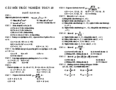 Câu hỏi trắc nghiệm Đại số 10 - Năm học 2005-2006